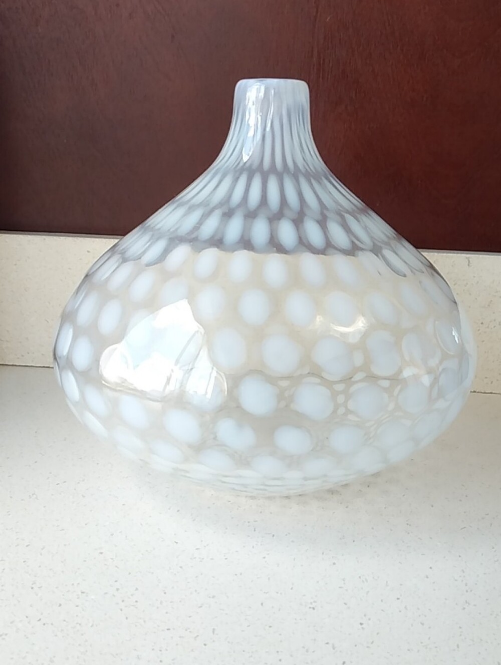 Opaline Decorative Hand Blown Glass Vase - Venitian Macchia, Coin Polka Dot Mold
